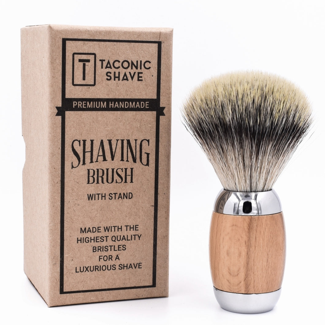 Taconic Shave Beechwood & Chrome Handle Synthetic Bristle Brush